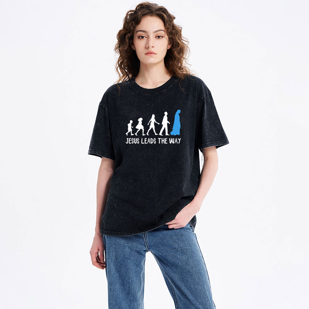 Jesus Leads The Way Christian Washed T-Shirt