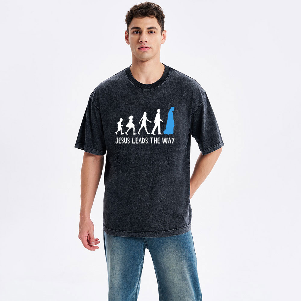 Jesus Leads The Way Christian Washed T-Shirt