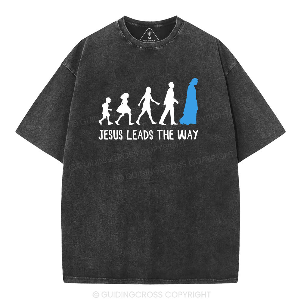Jesus Leads The Way Christian Washed T-Shirt