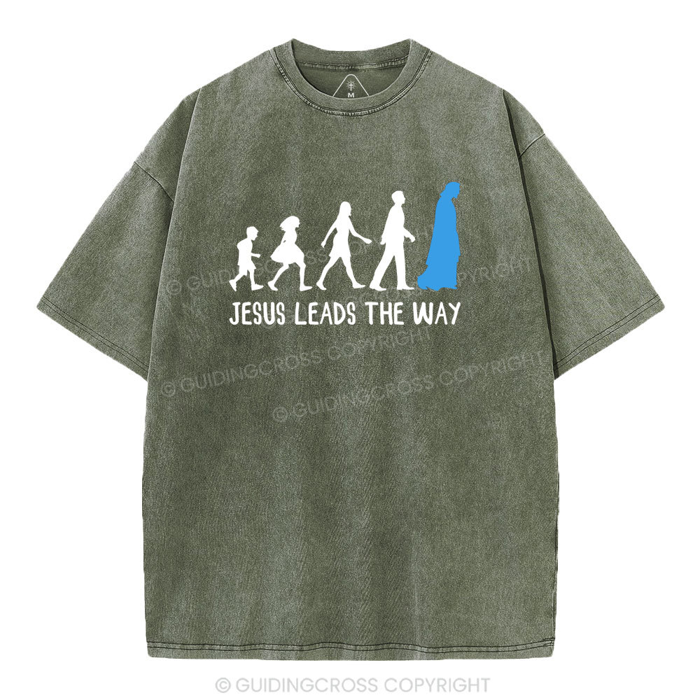 Jesus Leads The Way Christian Washed T-Shirt