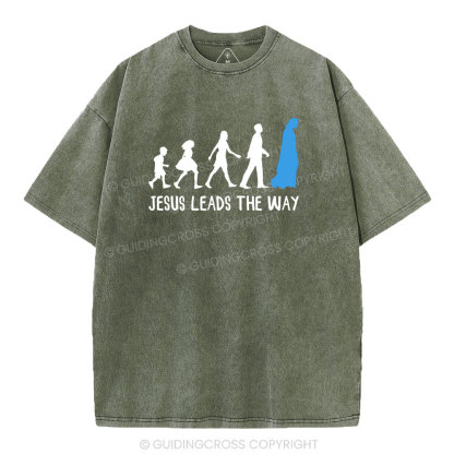 Jesus Leads The Way Christian Washed T-Shirt