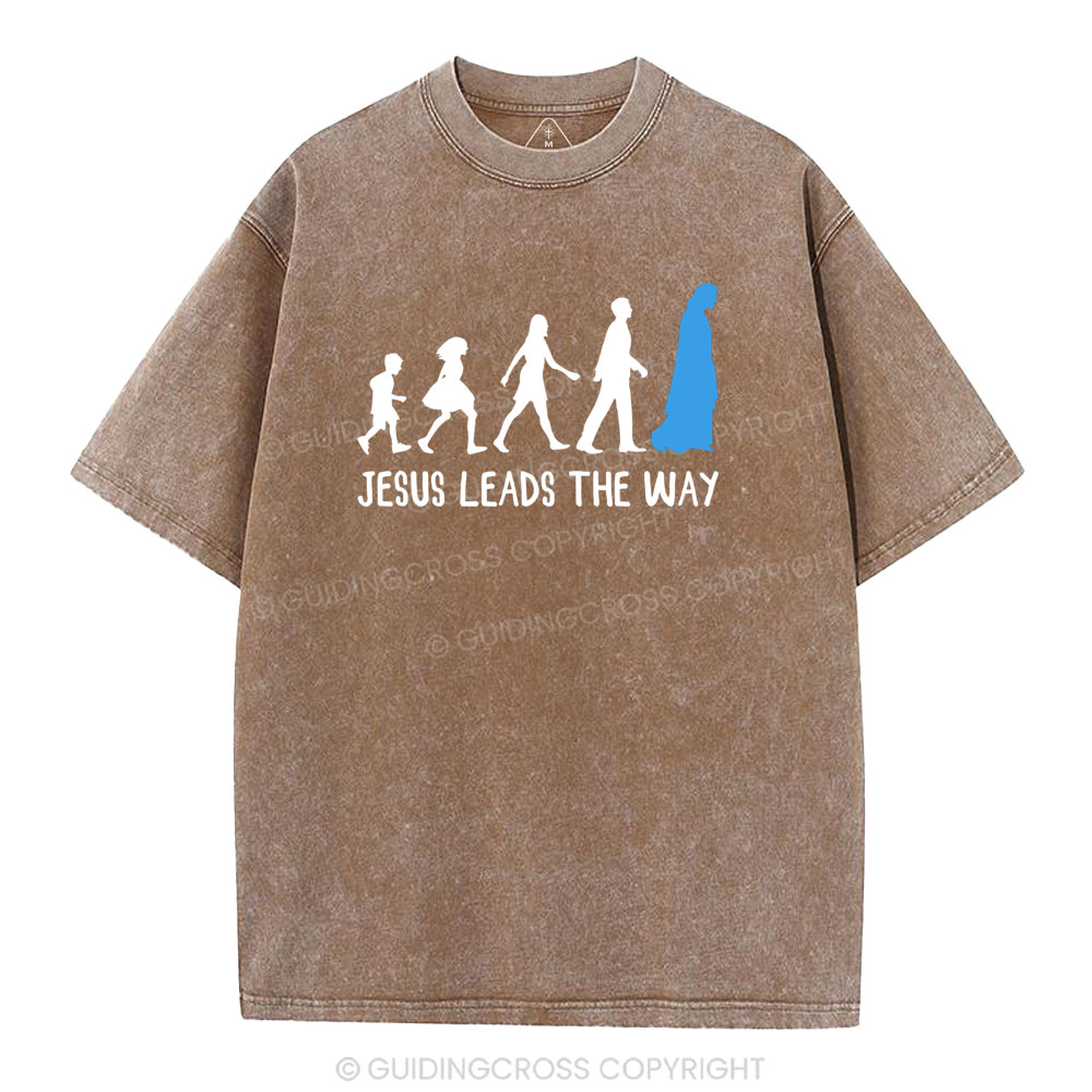Jesus Leads The Way Christian Washed T-Shirt