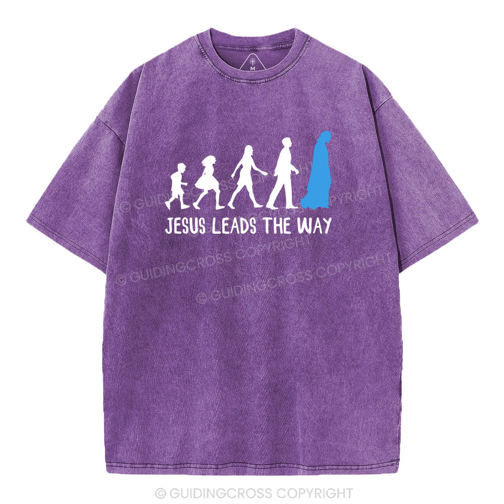 Jesus Leads The Way Christian Washed T-Shirt