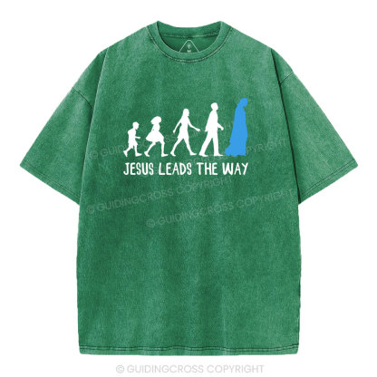Jesus Leads The Way Christian Washed T-Shirt