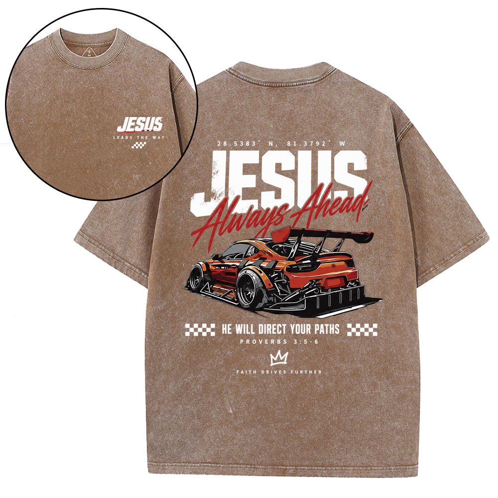 Jesus Leads The Way Christian Washed T-Shirt
