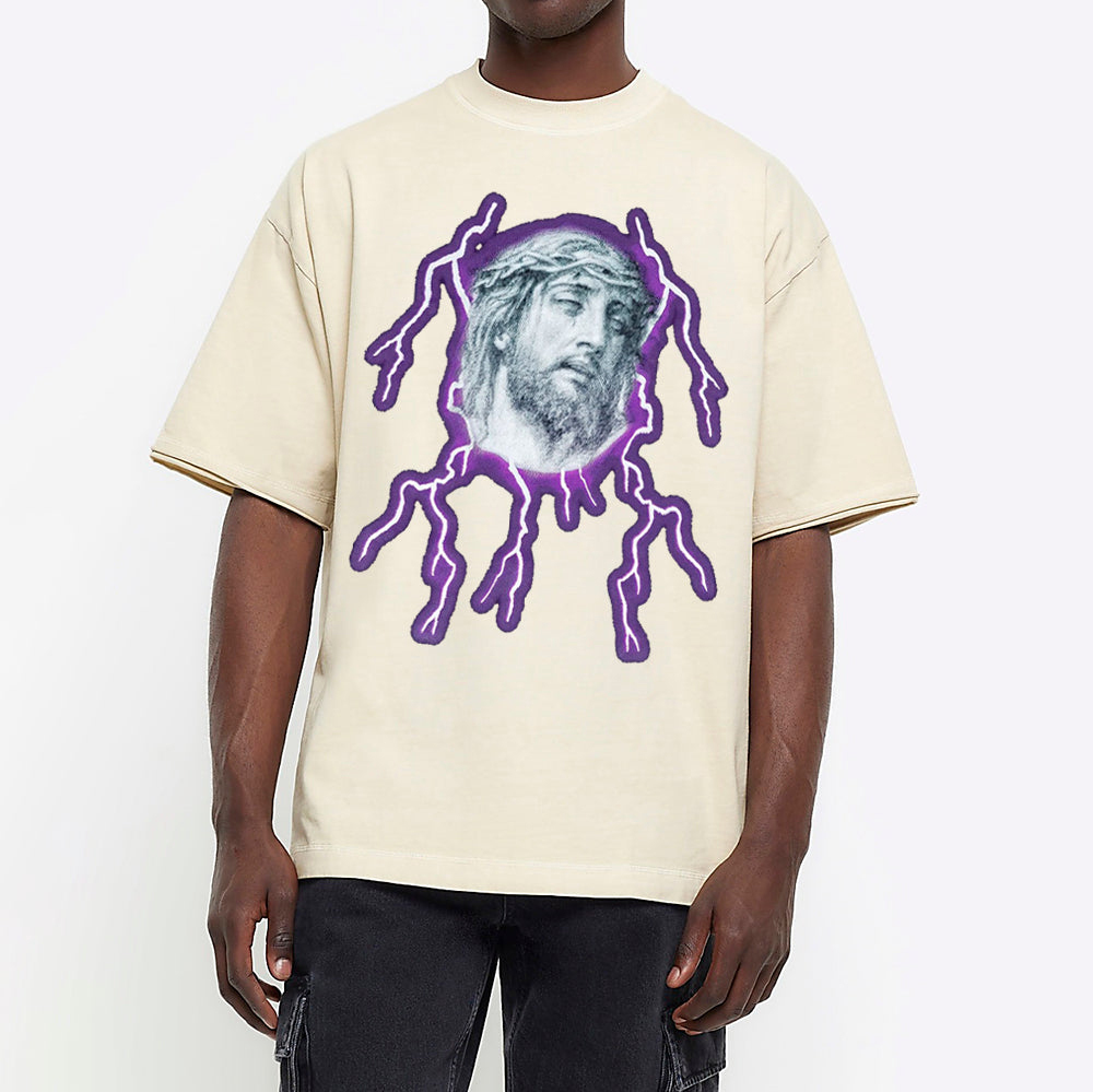 Jesus Lightning Christian Washed T-Shirt