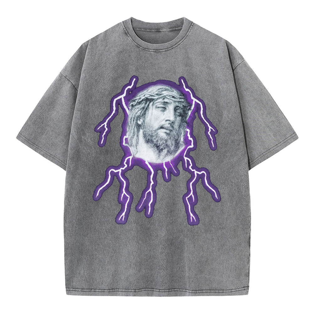 Jesus Lightning Christian Washed T-Shirt