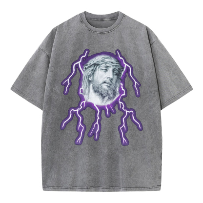 Jesus Lightning Christian Washed T-Shirt