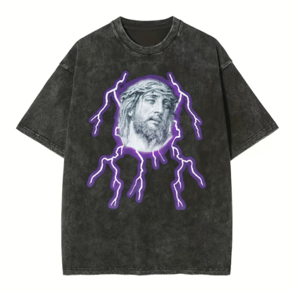 Jesus Lightning Christian Washed T-Shirt