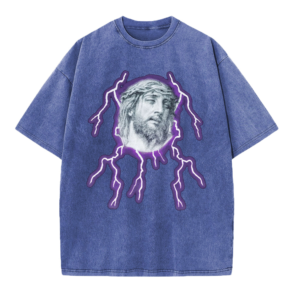 Jesus Lightning Christian Washed T-Shirt