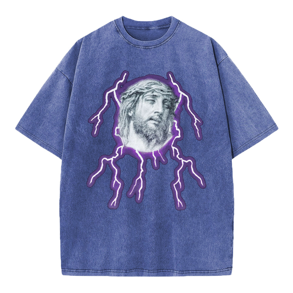 Jesus Lightning Christian Washed T-Shirt