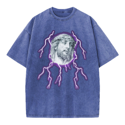 Jesus Lightning Christian Washed T-Shirt