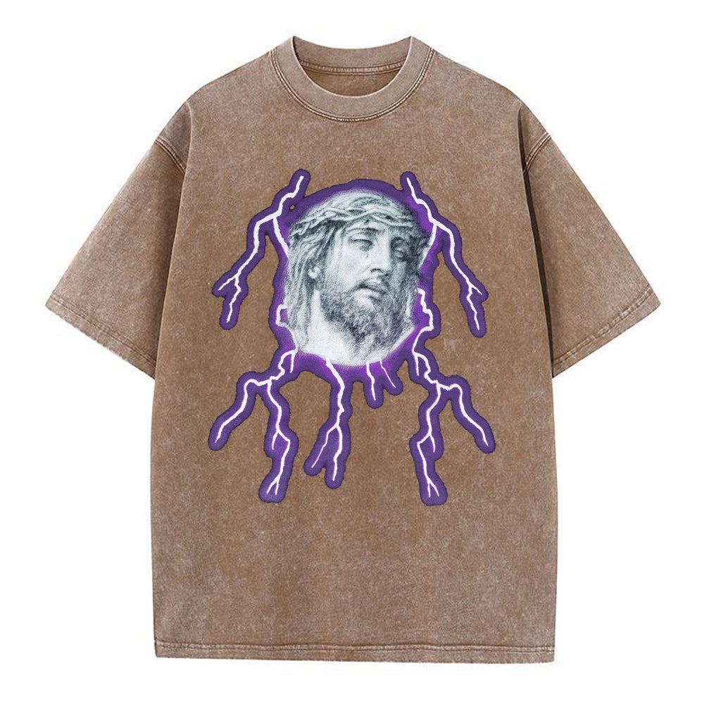 Jesus Lightning Christian Washed T-Shirt