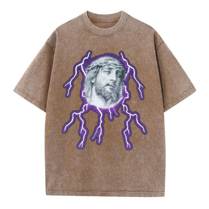 Jesus Lightning Christian Washed T-Shirt