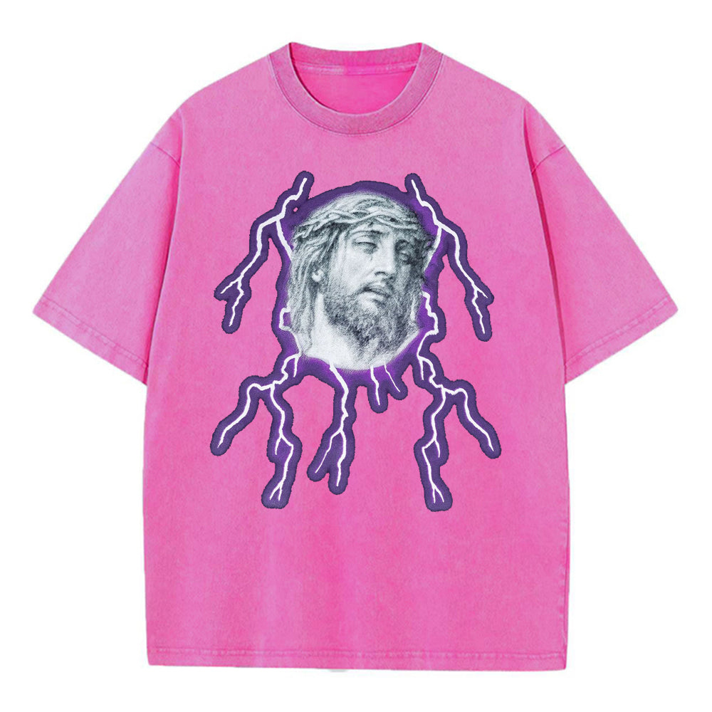Jesus Lightning Christian Washed T-Shirt