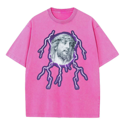 Jesus Lightning Christian Washed T-Shirt