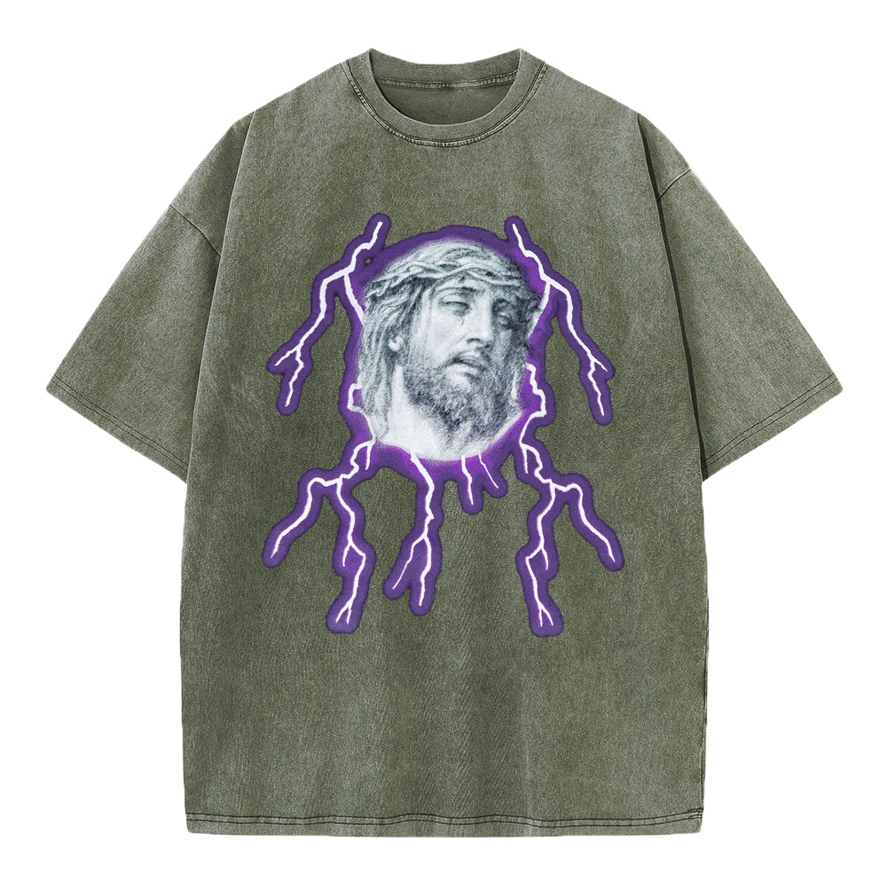 Jesus Lightning Christian Washed T-Shirt