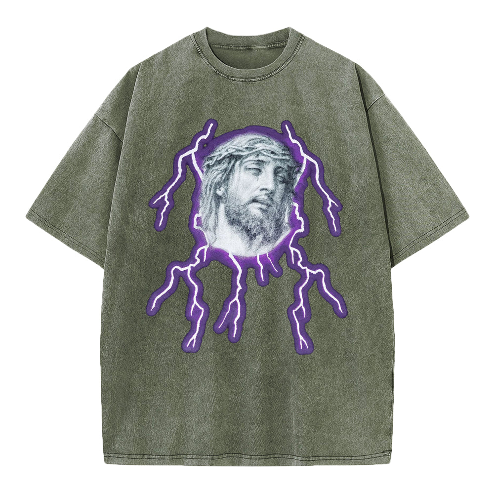 Jesus Lightning Christian Washed T-Shirt
