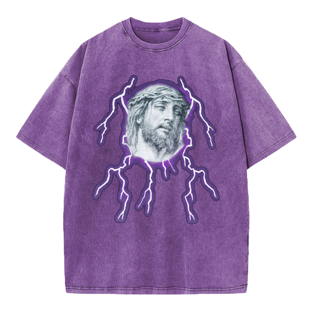 Jesus Lightning Christian Washed T-Shirt