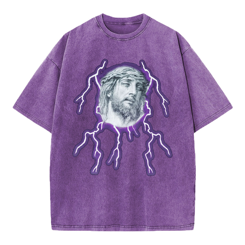 Jesus Lightning Christian Washed T-Shirt
