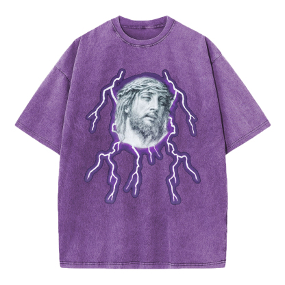 Jesus Lightning Christian Washed T-Shirt