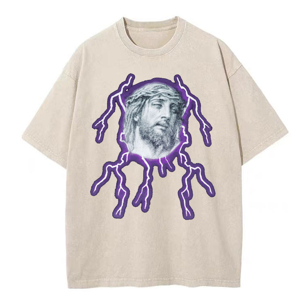 Jesus Lightning Christian Washed T-Shirt