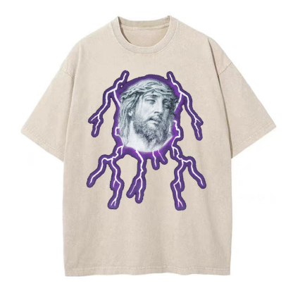 Jesus Lightning Christian Washed T-Shirt