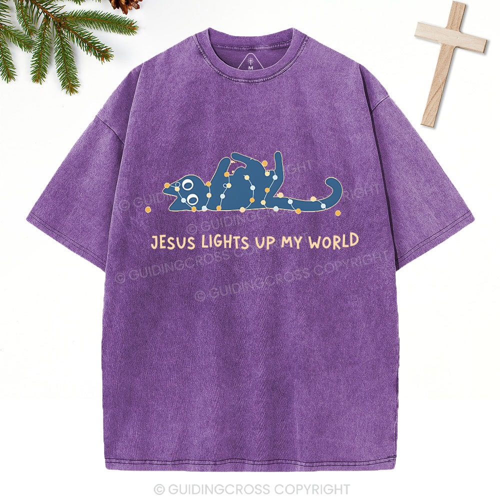 Jesus Lights Up My World Christian Washed T-Shirt