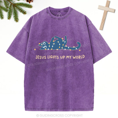 Jesus Lights Up My World Christian Washed T-Shirt