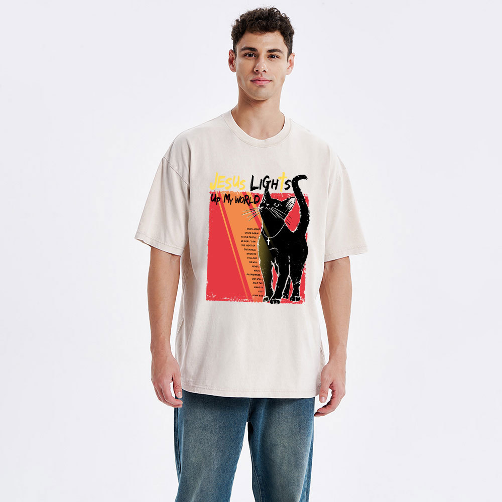 Jesus Lights Up My World Christian Washed T-Shirt