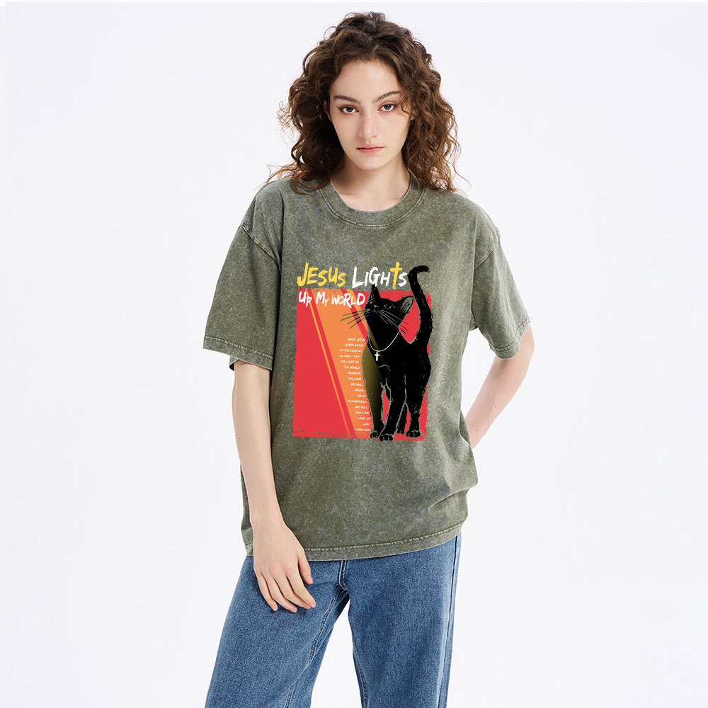 Jesus Lights Up My World Christian Washed T-Shirt