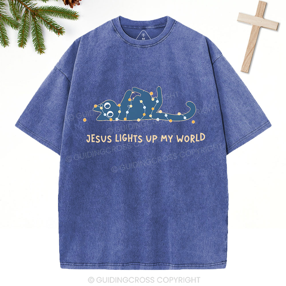 Jesus Lights Up My World Christian Washed T-Shirt