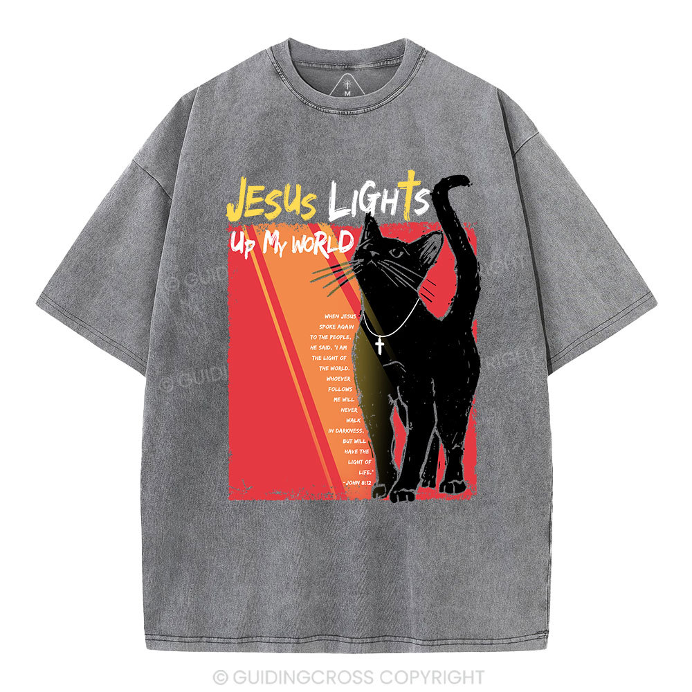 Jesus Lights Up My World Christian Washed T-Shirt