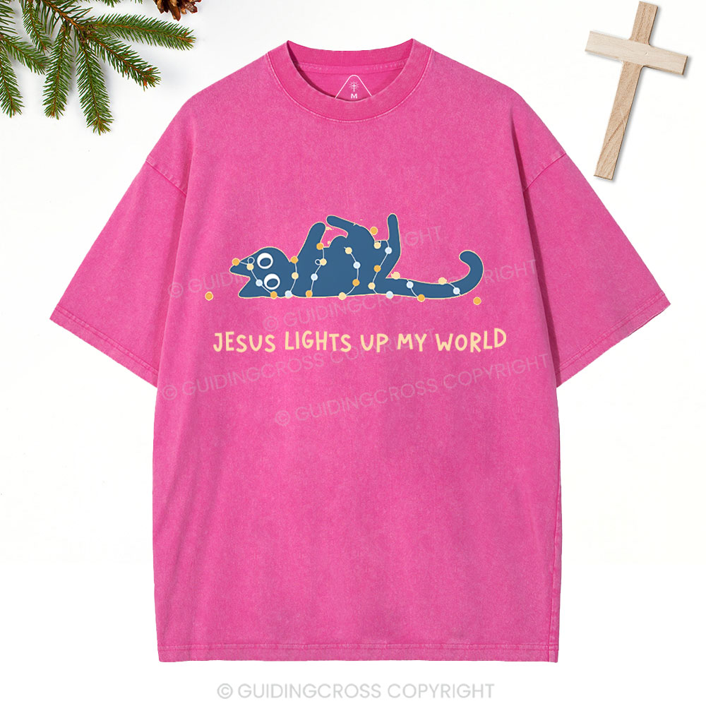 Jesus Lights Up My World Christian Washed T-Shirt