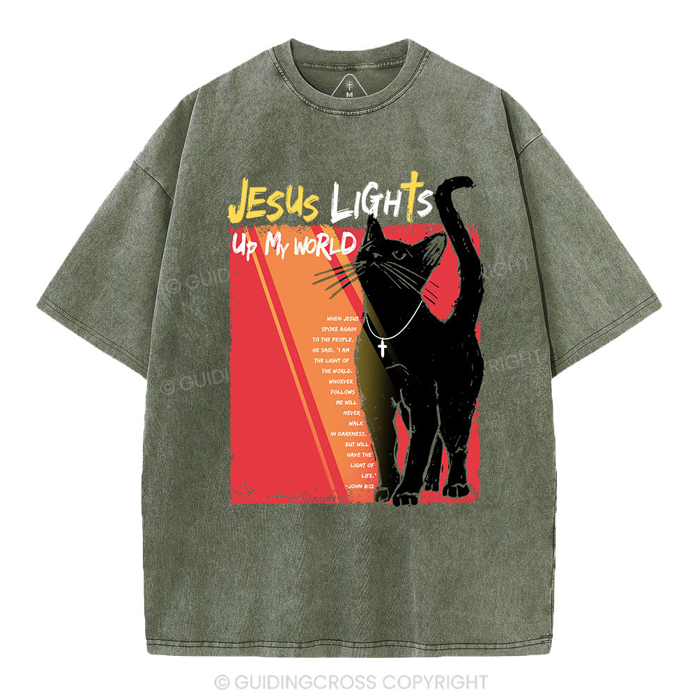 Jesus Lights Up My World Christian Washed T-Shirt