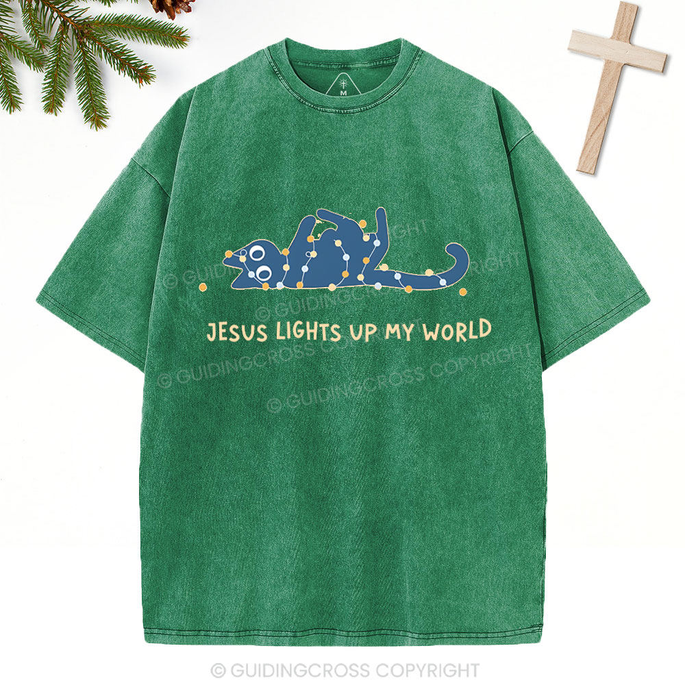 Jesus Lights Up My World Christian Washed T-Shirt