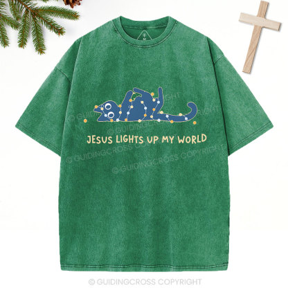 Jesus Lights Up My World Christian Washed T-Shirt
