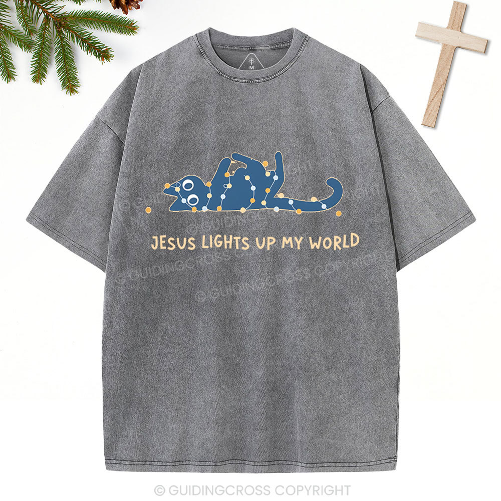 Jesus Lights Up My World Christian Washed T-Shirt