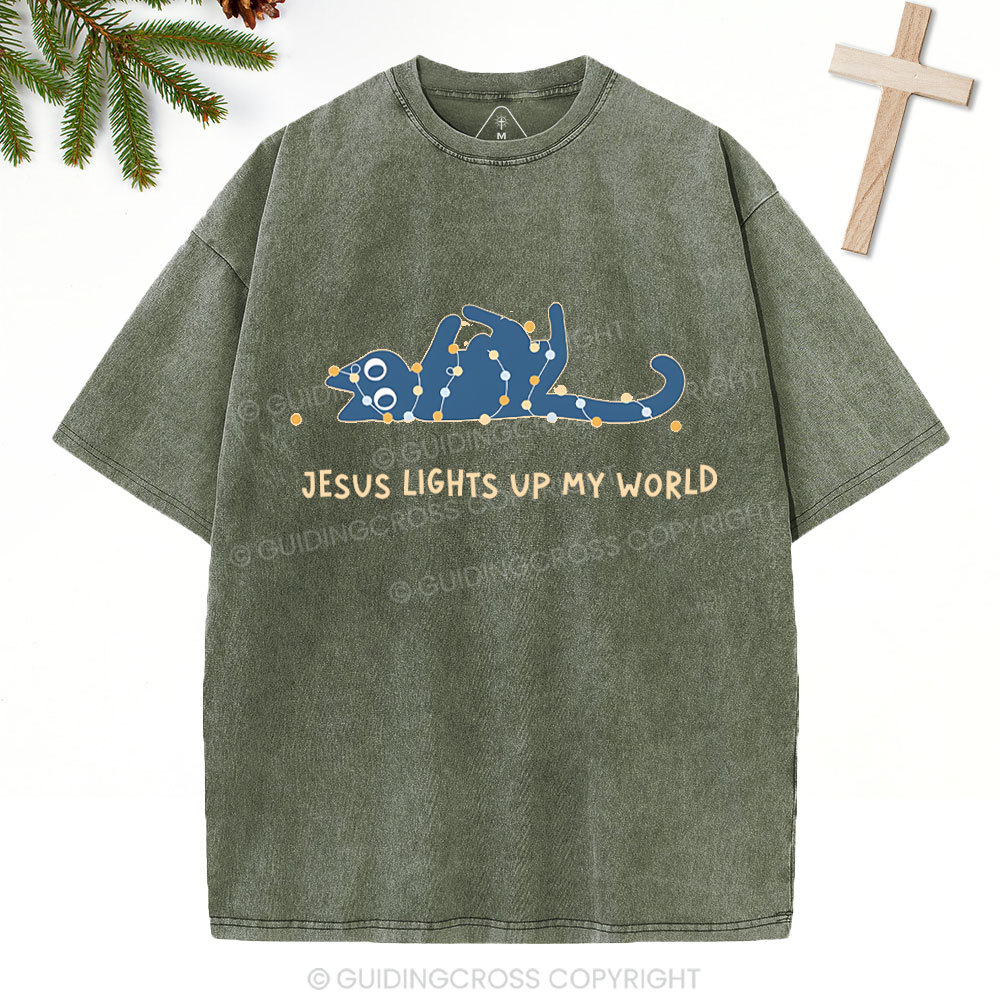 Jesus Lights Up My World Christian Washed T-Shirt