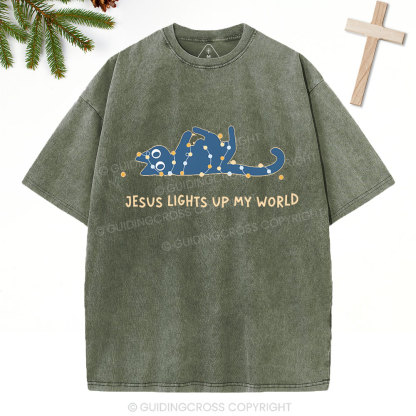 Jesus Lights Up My World Christian Washed T-Shirt