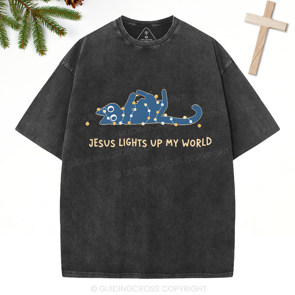Jesus Lights Up My World Christian Washed T-Shirt