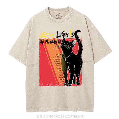 Jesus Lights Up My World Christian Washed T-Shirt