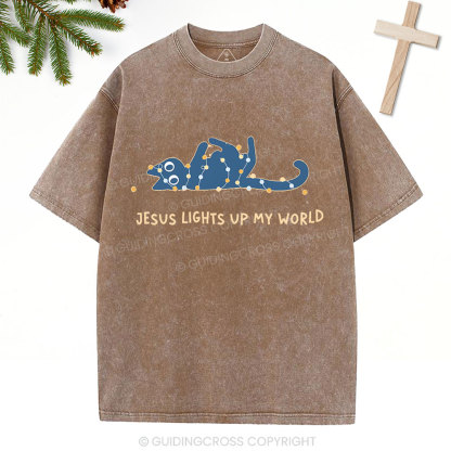 Jesus Lights Up My World Christian Washed T-Shirt