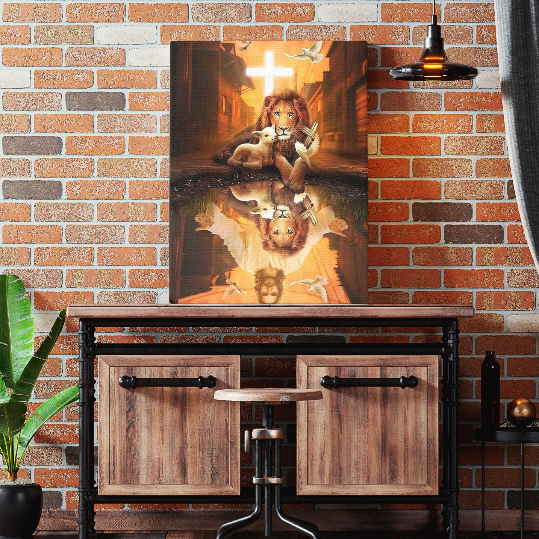 Jesus Lion Lamb Christian Canvas Wall Art