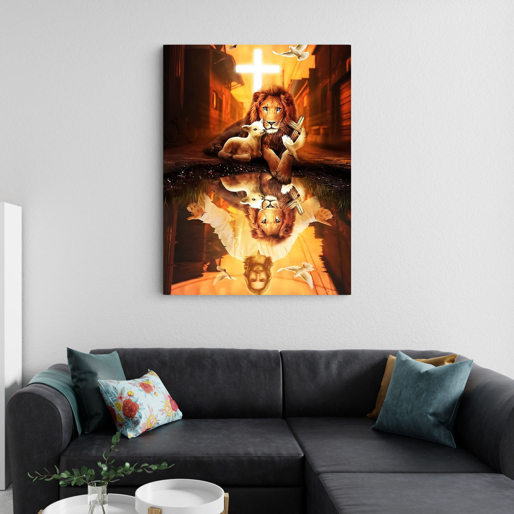 Jesus Lion Lamb Christian Canvas Wall Art