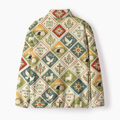 Jesus Lives Christian All Over Print Zip-Up Fleece Jacket
