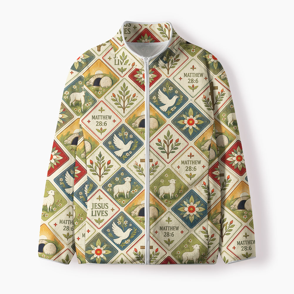 Jesus Lives Christian All Over Print Zip-Up Fleece Jacket