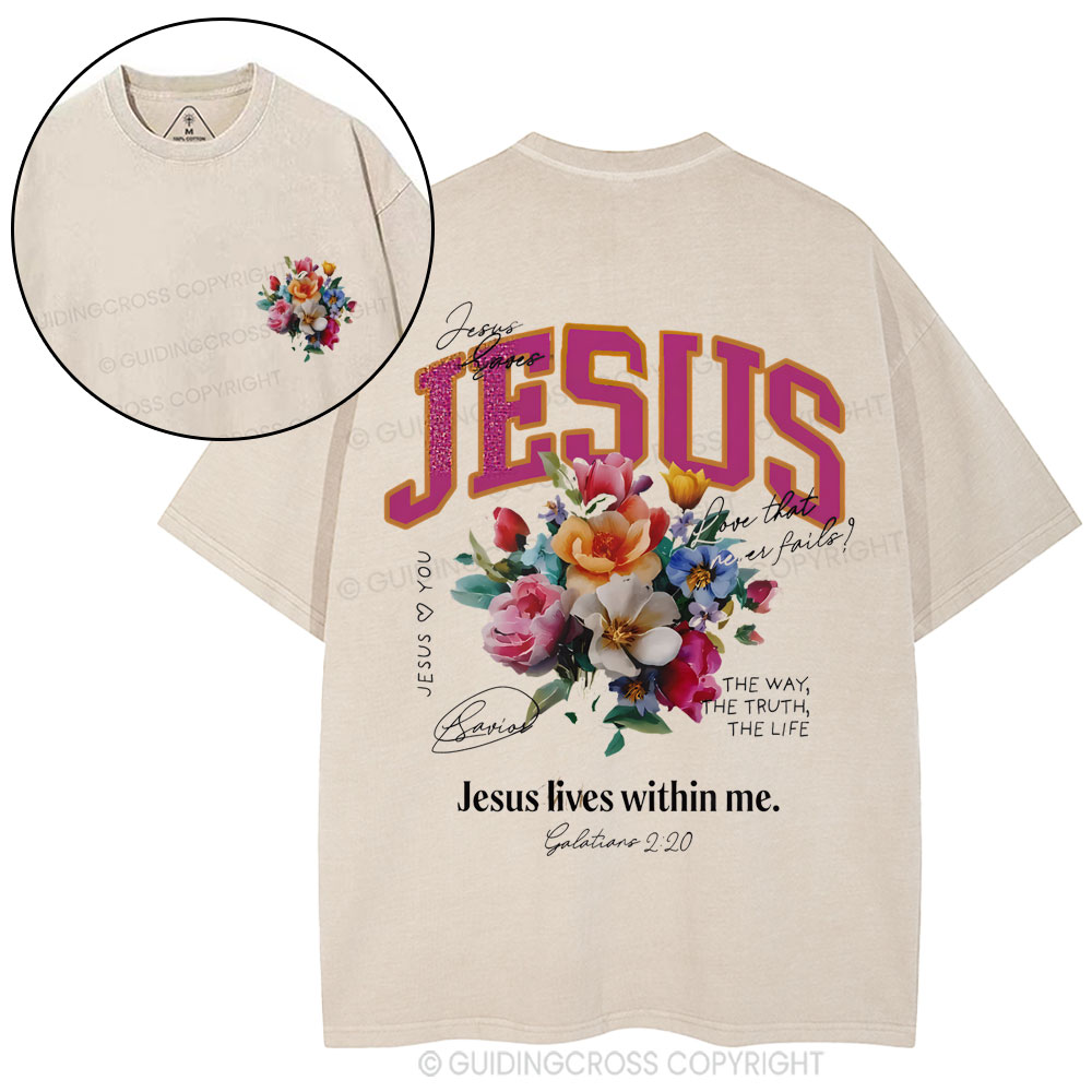 Jesus Lives Within Me Christian Washed T-Shirt