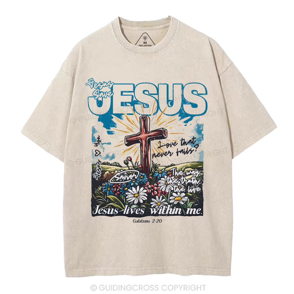 Jesus Lives Within Me Christian Washed T-Shirt