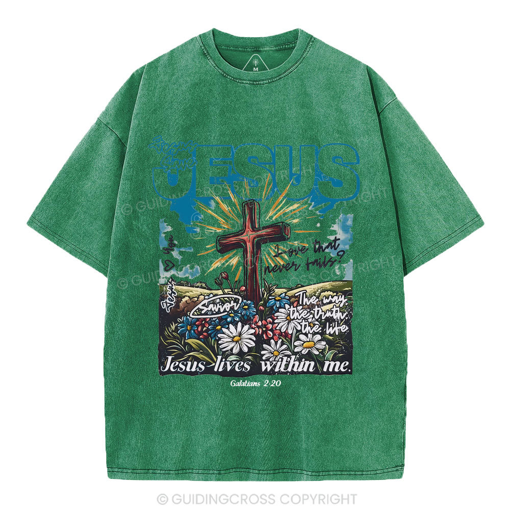 Jesus Lives Within Me Christian Washed T-Shirt